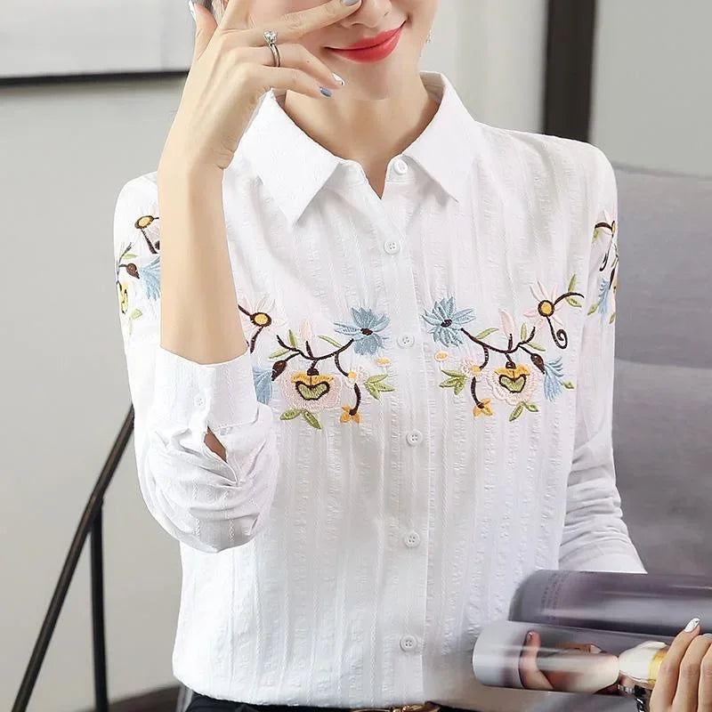 Camisas Femininas de Puro Algodão com Bordados Diferenciados - Dorothy