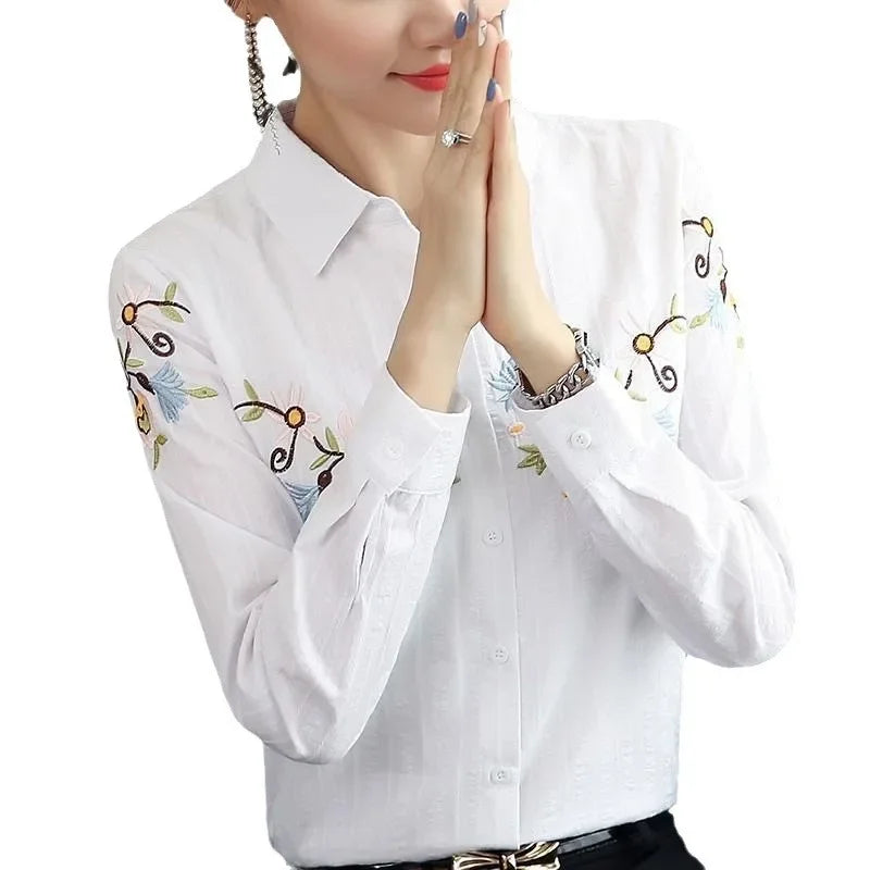 Camisas Femininas de Puro Algodão com Bordados Diferenciados - Dorothy