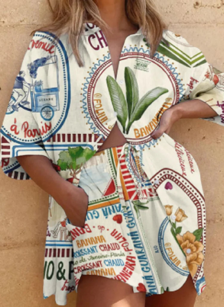 Conjunto Feminino 2 Peças Camisa Shorts Estampa Digital - Helena