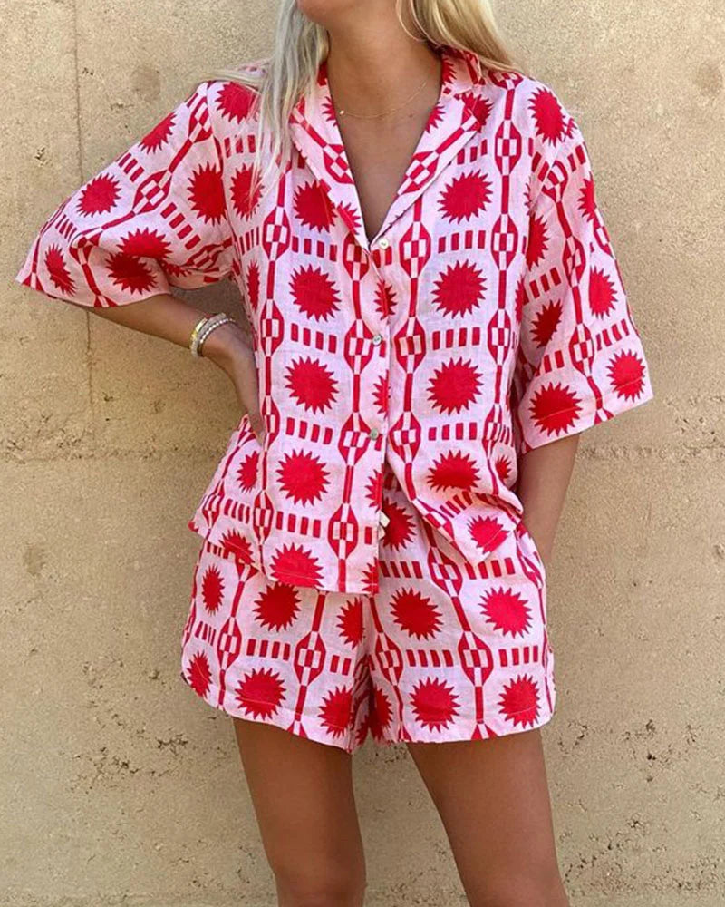 Conjunto Feminino 2 Peças Camisa Shorts Estampa Digital - Helena