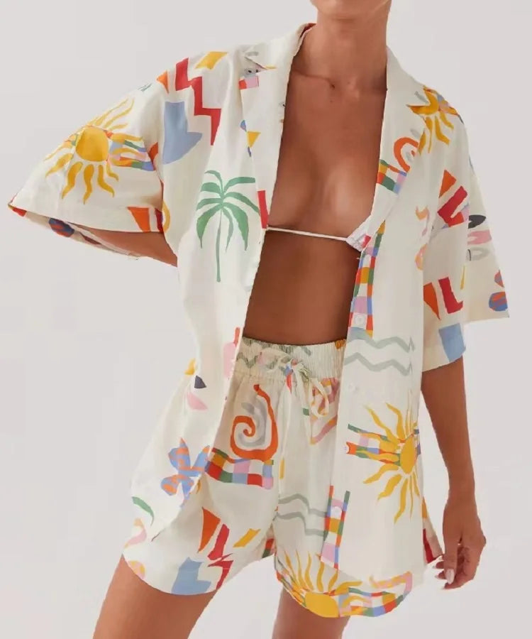 Conjunto Feminino 2 Peças Camisa Shorts Estampa Digital - Helena