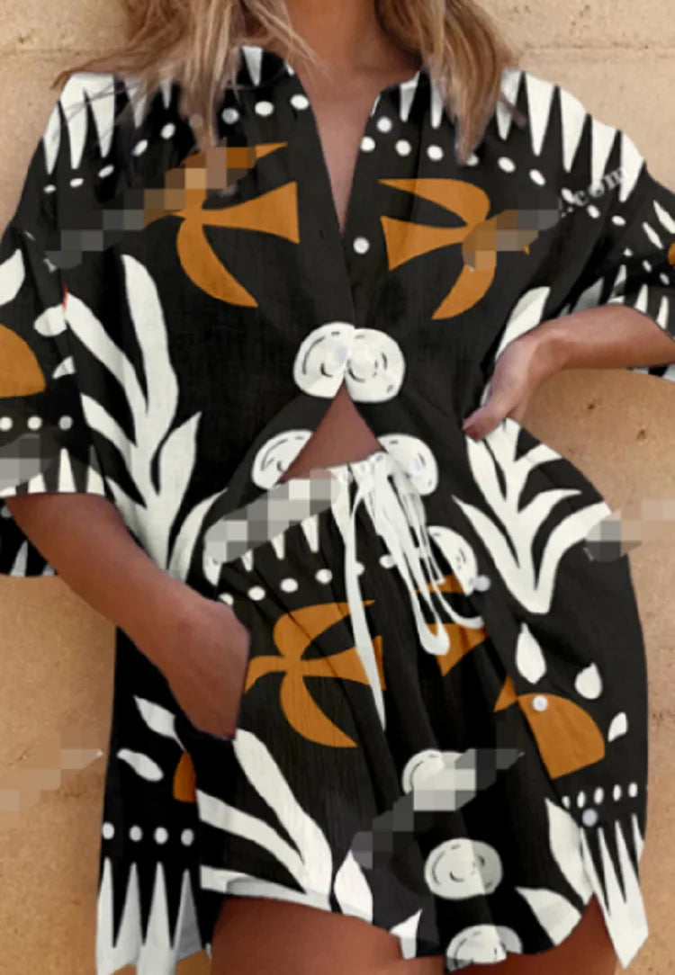 Conjunto Feminino 2 Peças Camisa Shorts Estampa Digital - Helena