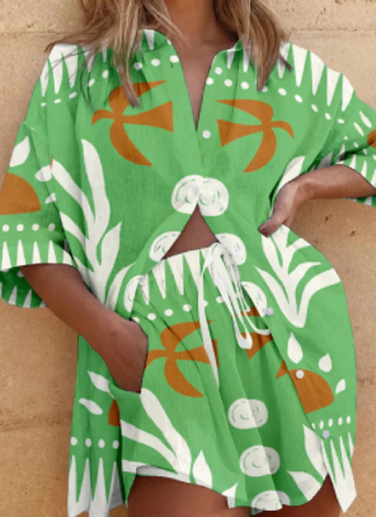 Conjunto Feminino 2 Peças Camisa Shorts Estampa Digital - Helena