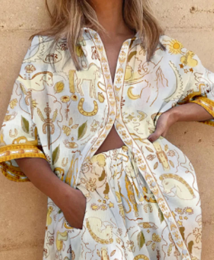 Conjunto Feminino 2 Peças Camisa Shorts Estampa Digital - Helena