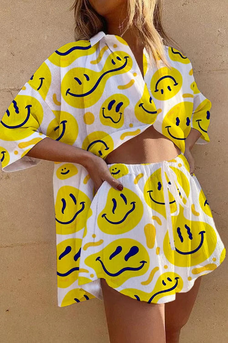 Conjunto Feminino 2 Peças Camisa Shorts Estampa Digital - Helena