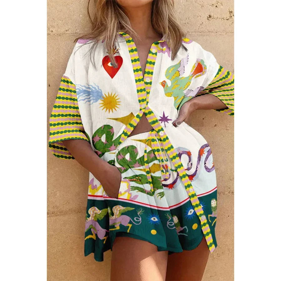 Conjunto Feminino Camisa e Shorts Estampa Digital - Dayse