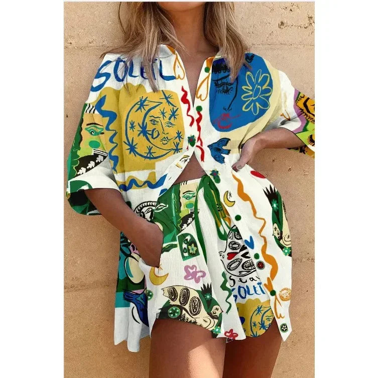 Conjunto Feminino Camisa e Shorts Estampa Digital - Dayse