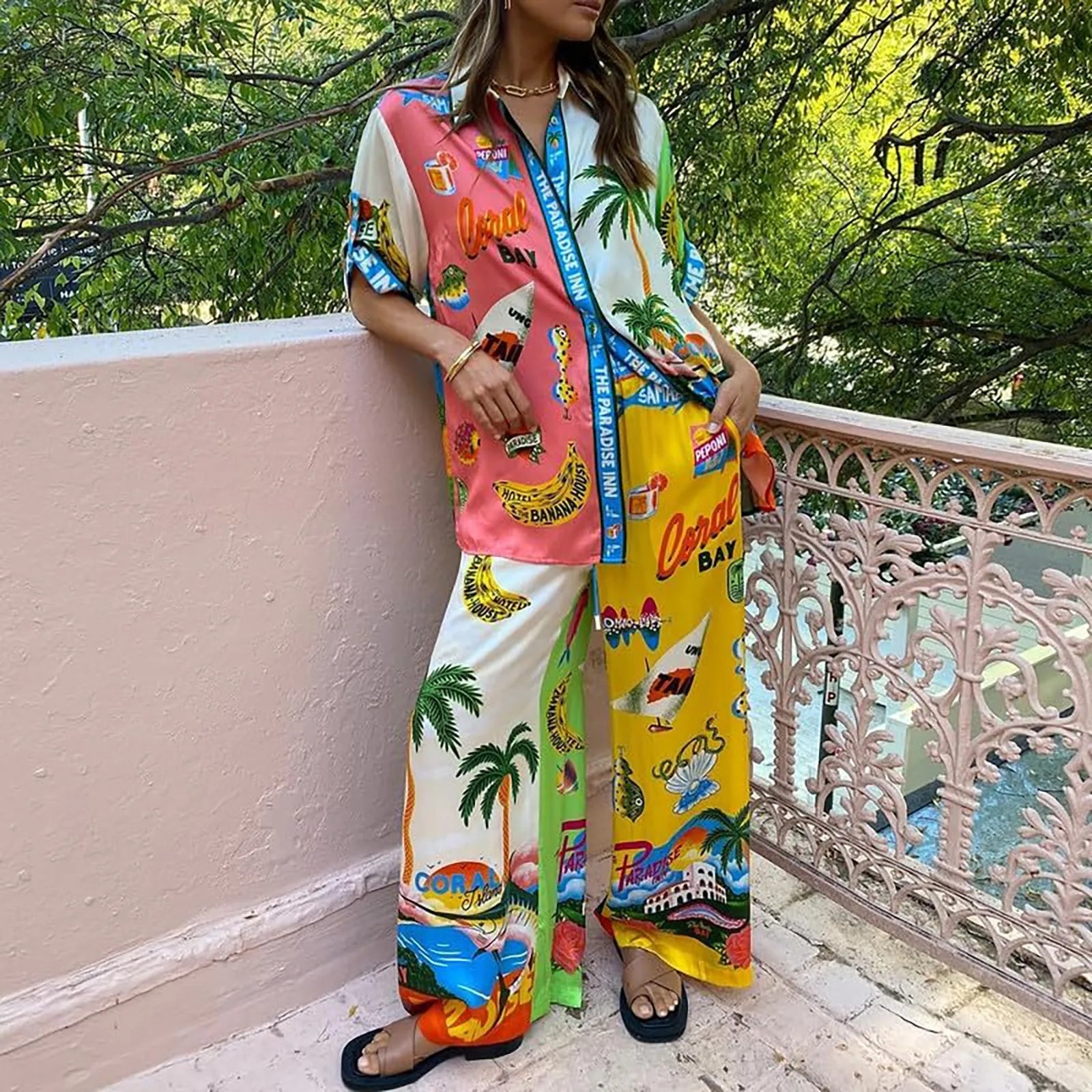 conjunto feminino calça camisa estampa digital