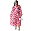 N7919 Women's Clothing Bestseller Long-sleeved Printed Pleated Plus-size Dress