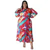 N7919 Women's Clothing Bestseller Long-sleeved Printed Pleated Plus-size Dress