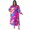 N7919 Women's Clothing Bestseller Long-sleeved Printed Pleated Plus-size Dress
