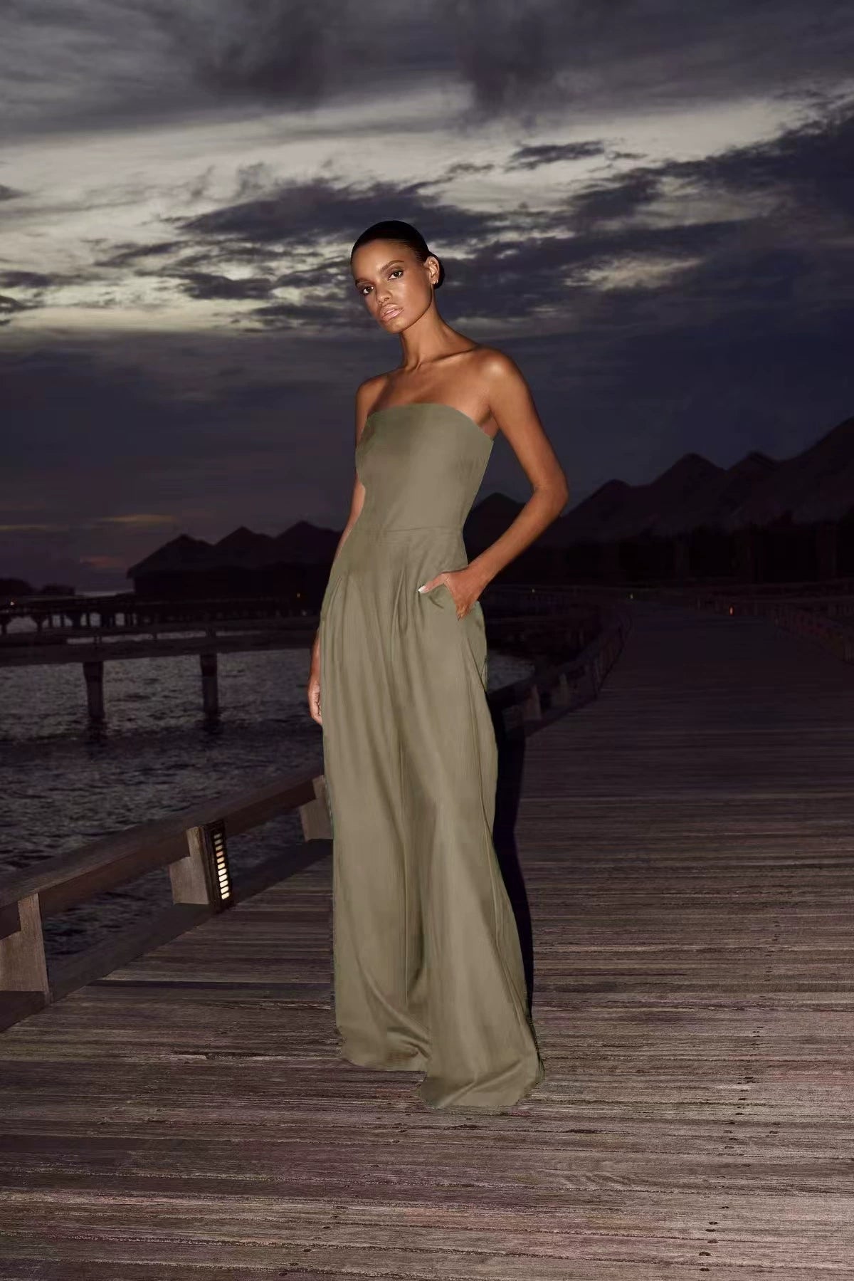 Western Style New Fashion Sexy Tube Top One-Piece Wide Leg Pants Jumpsuit Sexy Slim Fit Jumpsuit