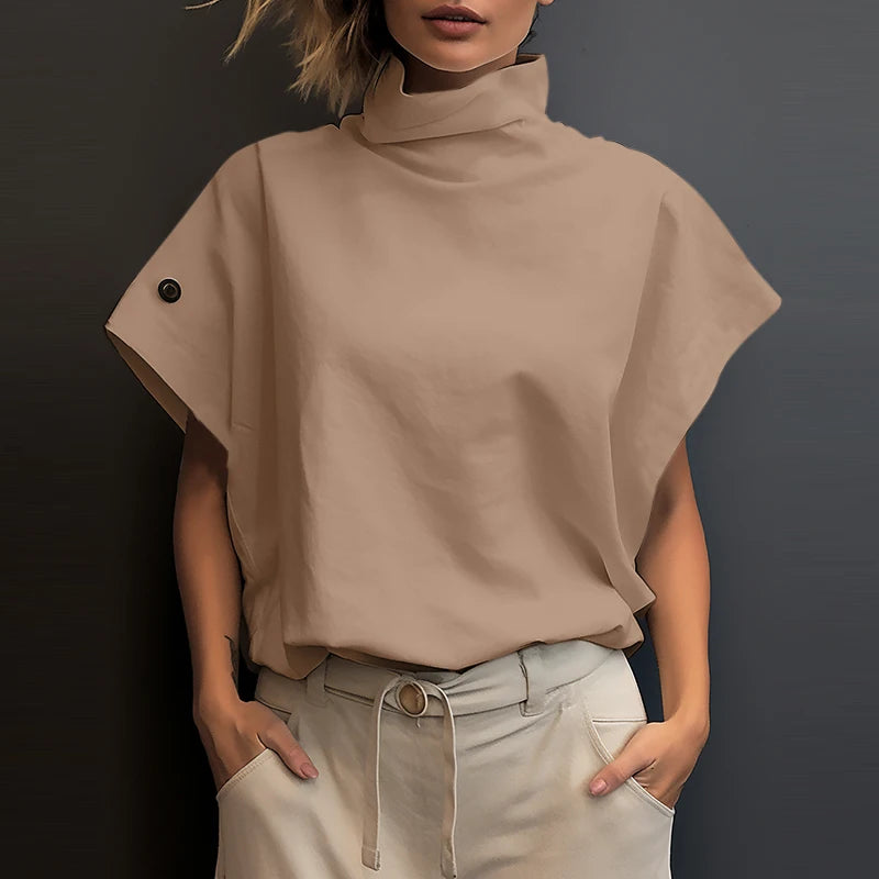 ZANZEA Women Stylish Turtleneck Cap Sleeve Blouses 2025 Summer Streetwear Loose Casual Blusas Mujer Trendy Solid Color Chic Tops