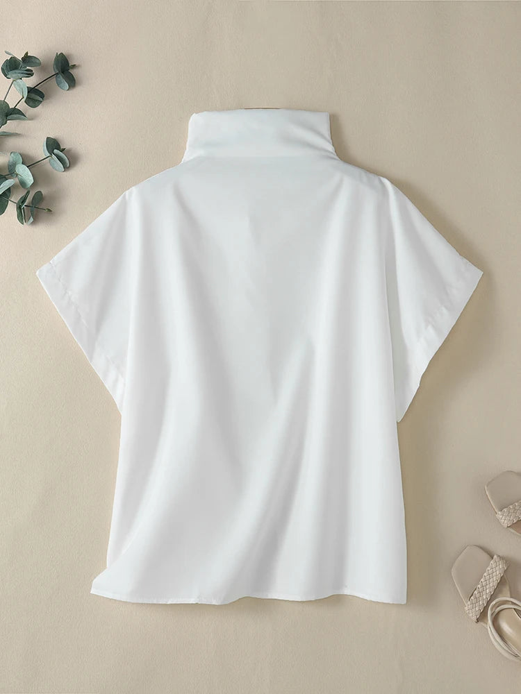 ZANZEA Women Stylish Turtleneck Cap Sleeve Blouses 2025 Summer Streetwear Loose Casual Blusas Mujer Trendy Solid Color Chic Tops