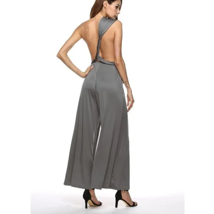 Women Jumpsuits Overalls Sleeveless V Nec Solid Color Wide Leg Pants Office Lady Casual Flat Slim Fit Sexy Backless 2023