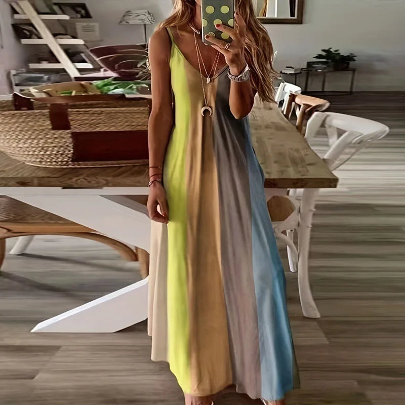 Summer women's long skirt, slim fit, colorful suspender skirt, gradient new printed women's dress