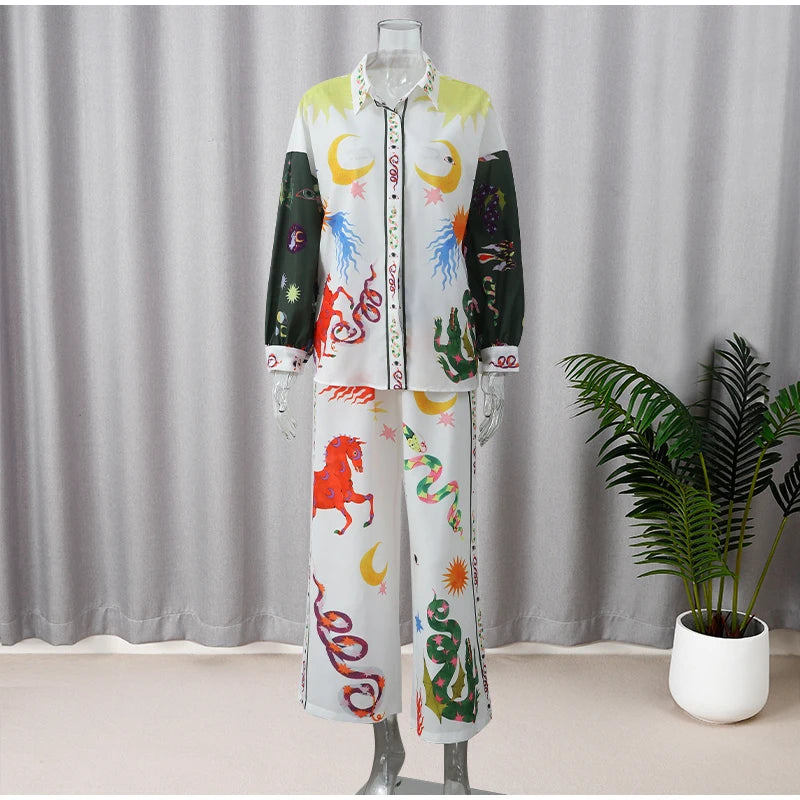 Conjunto Feminino de Camisa e Calça Estampa Digital - Sharon Stone