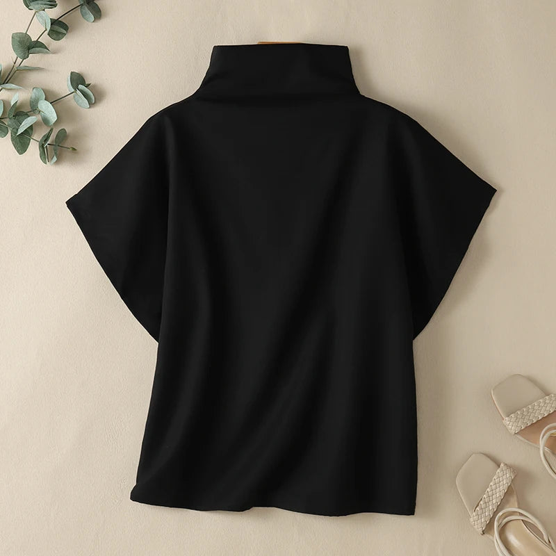 ZANZEA Women Stylish Turtleneck Cap Sleeve Blouses 2025 Summer Streetwear Loose Casual Blusas Mujer Trendy Solid Color Chic Tops