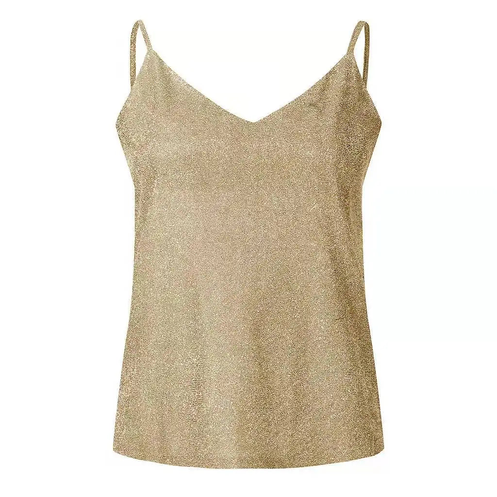 Sexy Wrap Deep V Neck Cut Out Loose Shiny Halter Crop Tops Women Tank Top Camisole Female Sleeveless Cropped Vest