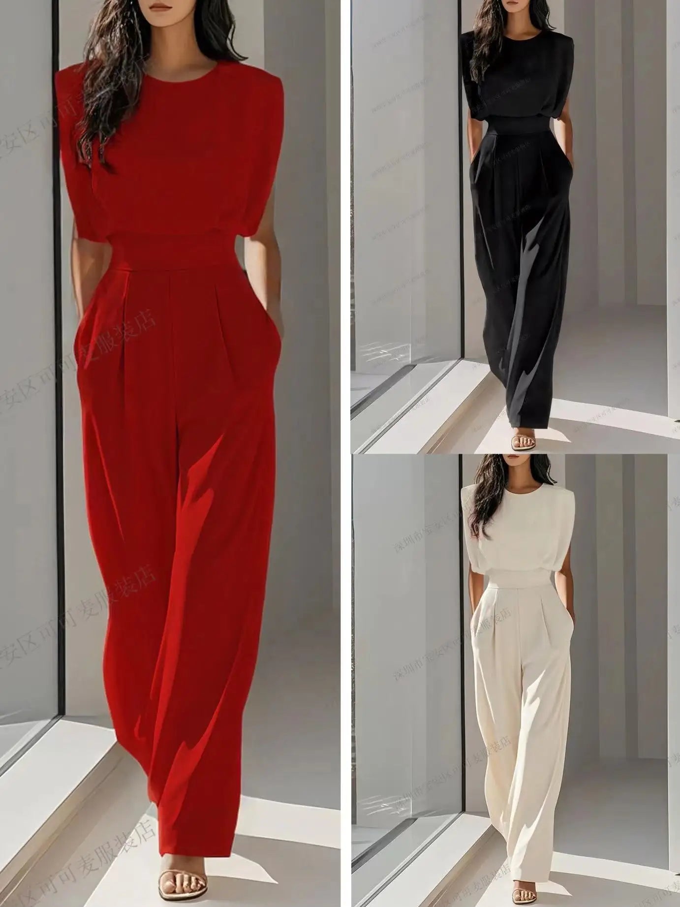 Elegant High Waisted Jumpsuit New Women's Fashion Queen Style Summer Solid Color Waistband Pocket Office Capable Jumpsuit
