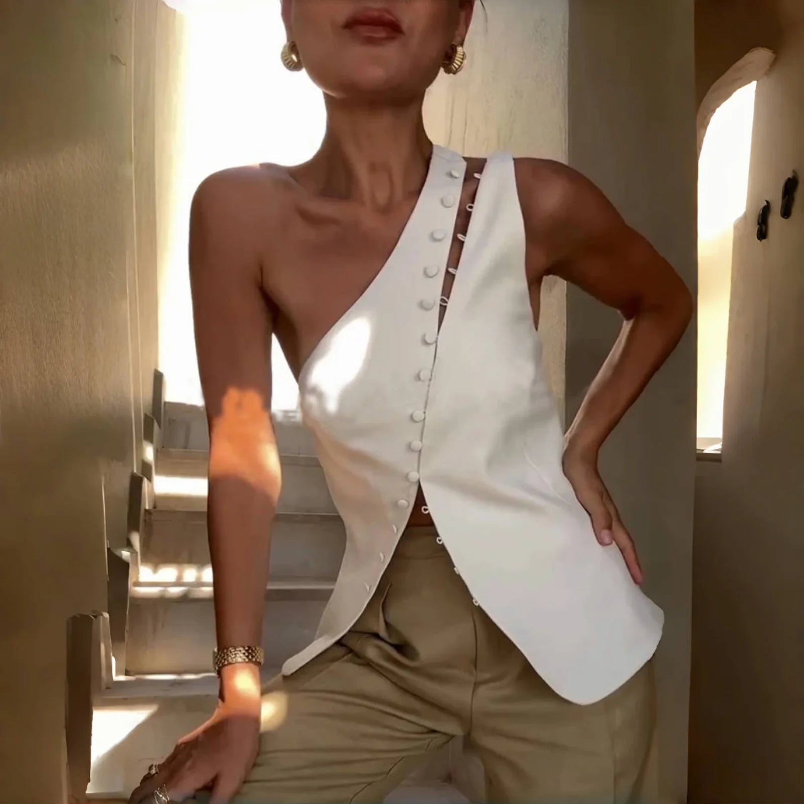 WhereMery Sexy Off Shoulder Hollow Out Top Vintage Sleeveless Solid Backless Vest Summer Daily Street Party Spice Girls Camisole