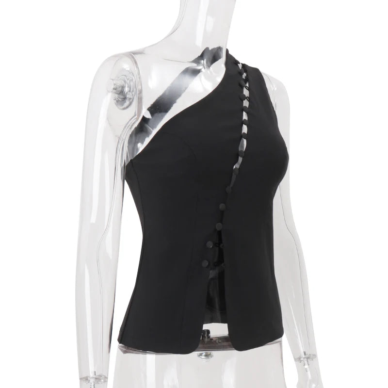 WhereMery Sexy Off Shoulder Hollow Out Top Vintage Sleeveless Solid Backless Vest Summer Daily Street Party Spice Girls Camisole