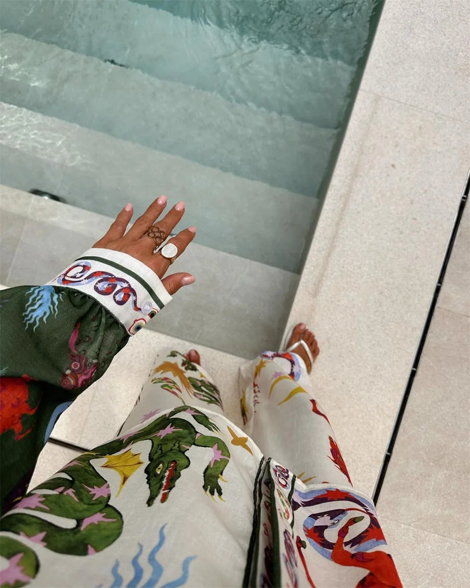 Conjunto Feminino de Camisa e Calça Estampa Digital - Sharon Stone