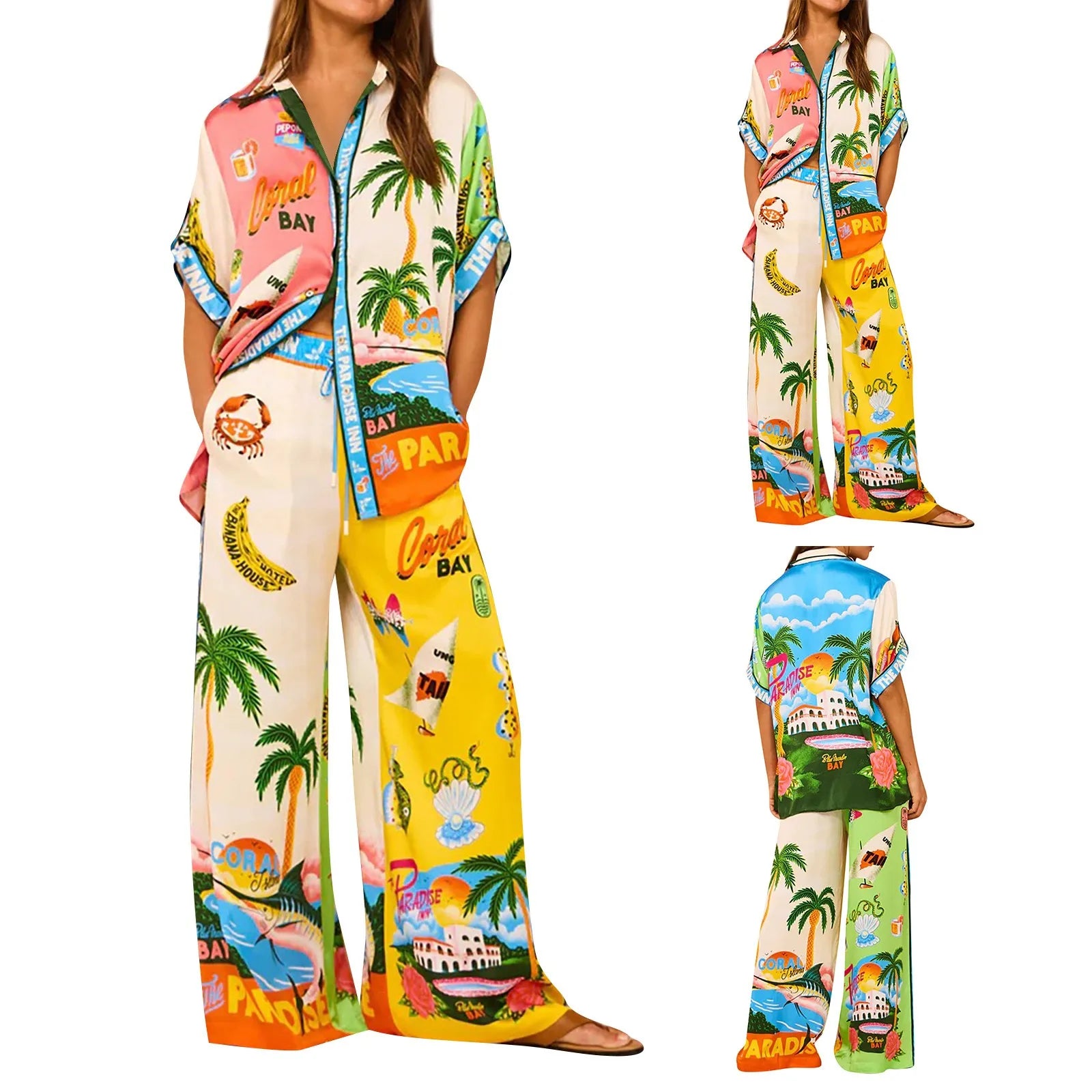 Conjunto Feminino Estampa Digital Calça estilo Pijama Camisa de Manga Curta - Florence Pugh