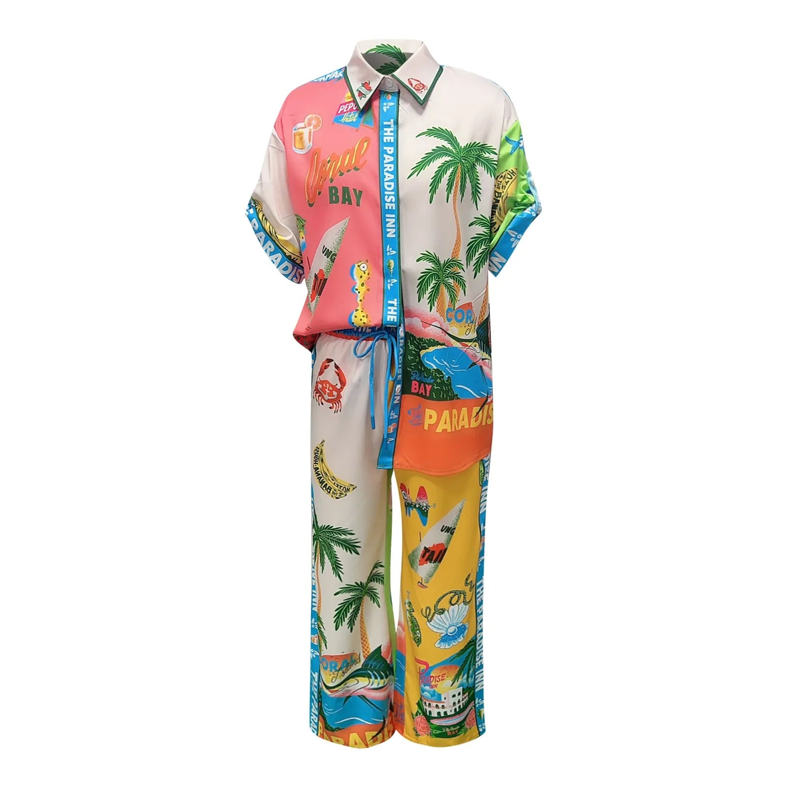 Conjunto Feminino Estampa Digital Calça estilo Pijama Camisa de Manga Curta - Florence Pugh