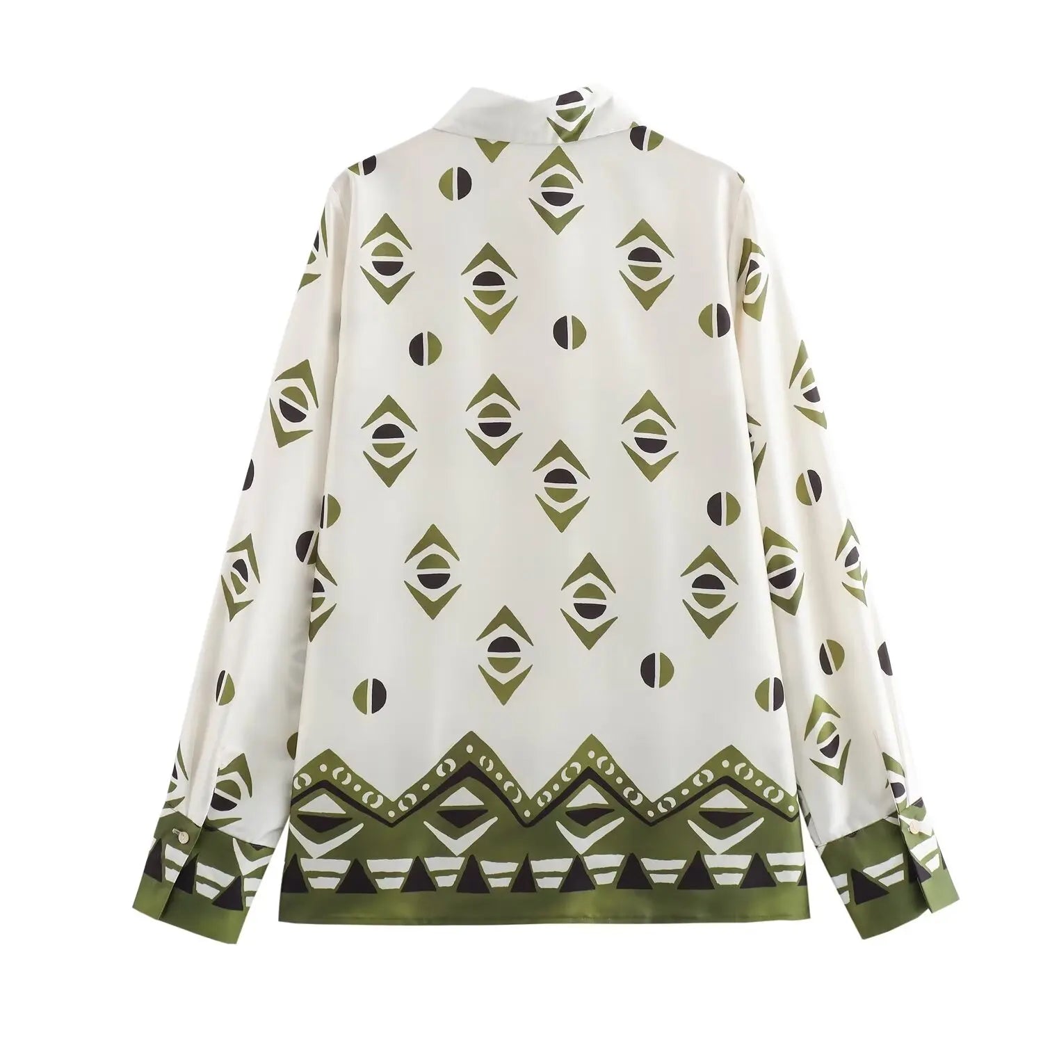 Conjunto Feminino Camisa Estampada de Manga Longa e Calça Reta de Cintura Alta Estampa Digital Addison Rae