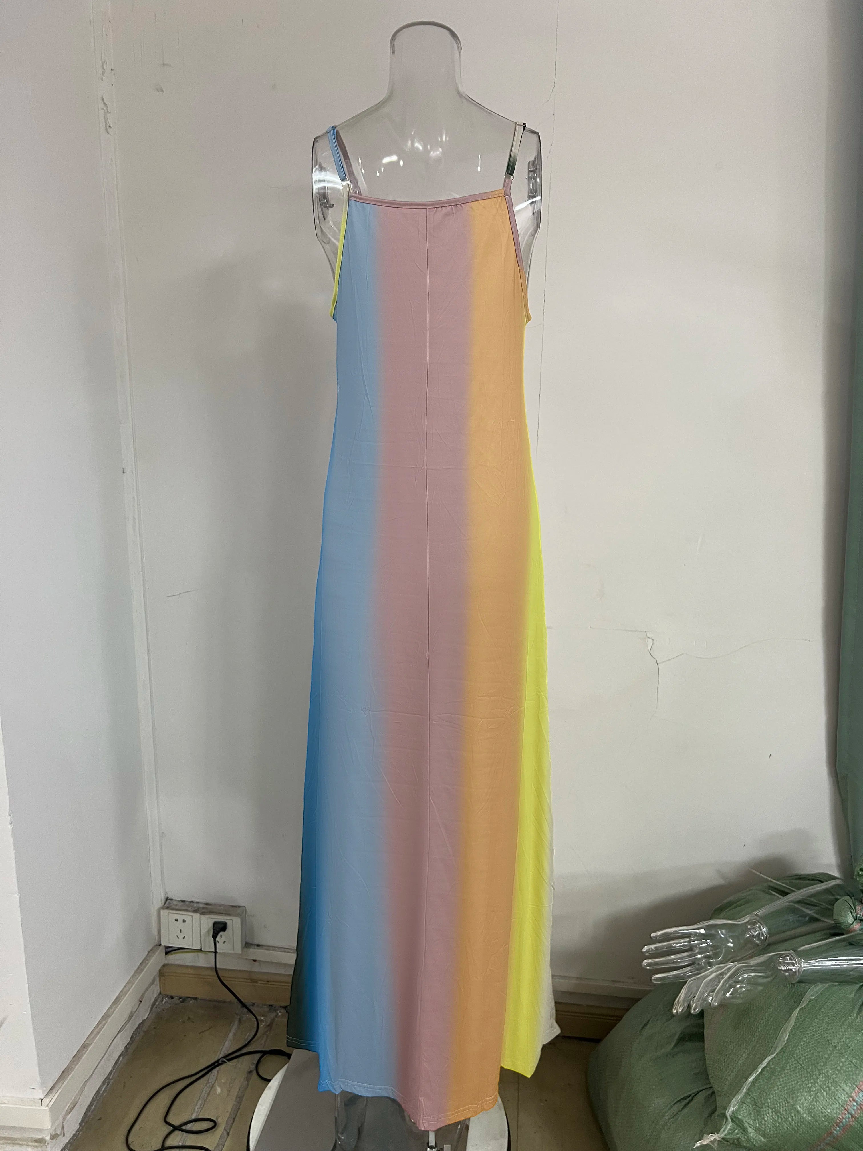 Summer women's long skirt, slim fit, colorful suspender skirt, gradient new printed women's dress
