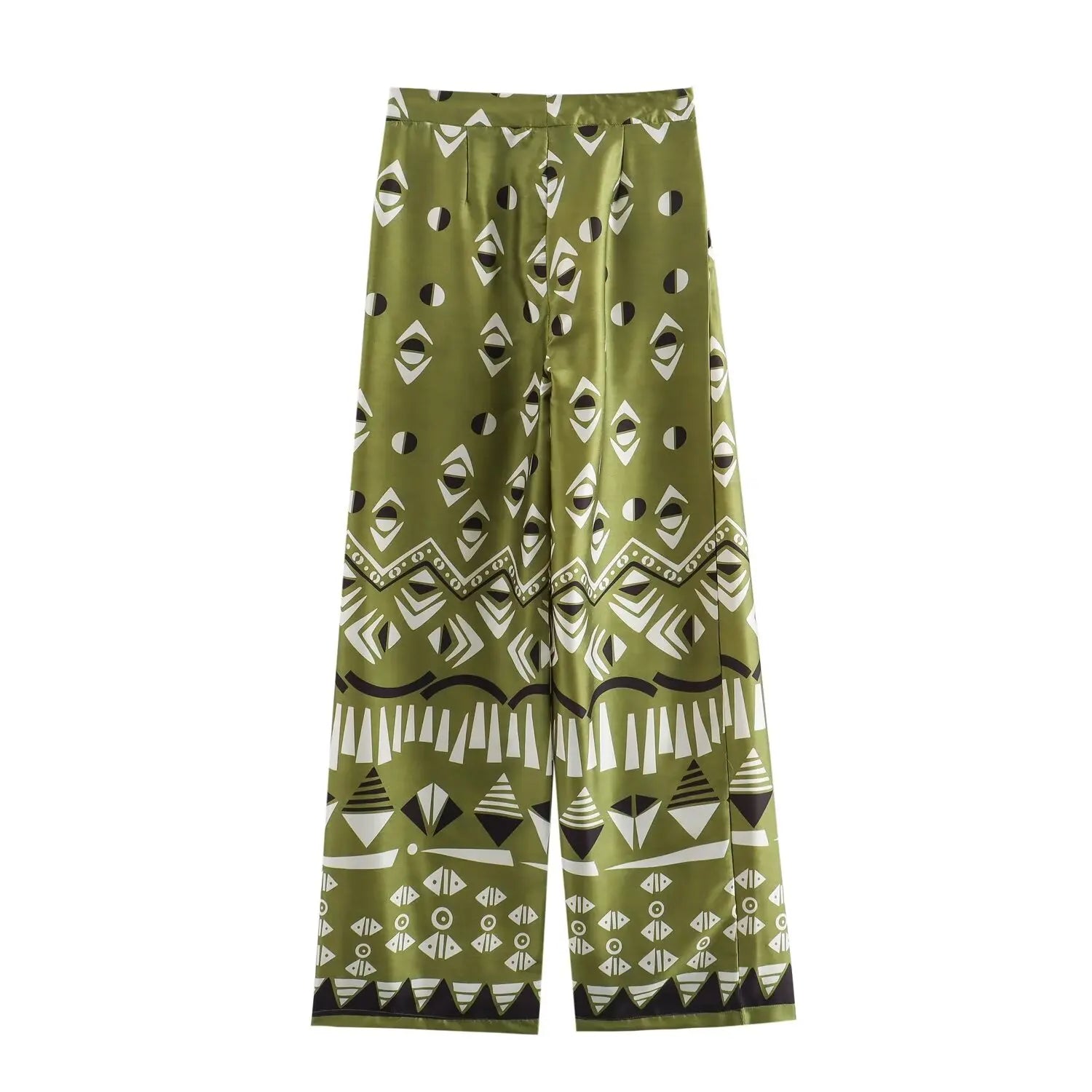 Conjunto Feminino Camisa Estampada de Manga Longa e Calça Reta de Cintura Alta Estampa Digital Addison Rae