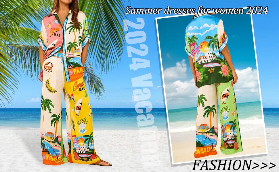 Conjunto Feminino Estampa Digital Calça estilo Pijama Camisa de Manga Curta - Florence Pugh