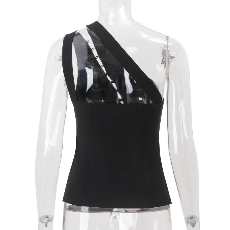 WhereMery Sexy Off Shoulder Hollow Out Top Vintage Sleeveless Solid Backless Vest Summer Daily Street Party Spice Girls Camisole