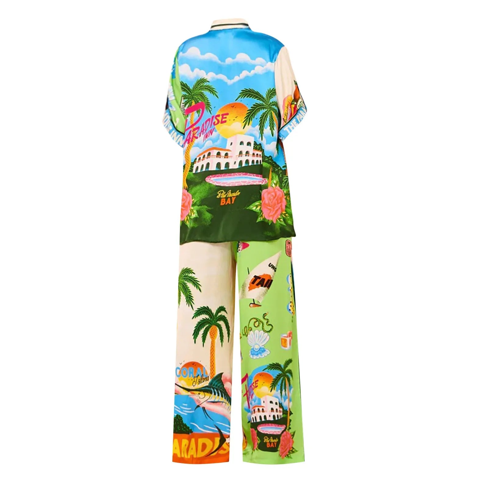 Conjunto Feminino Estampa Digital Calça estilo Pijama Camisa de Manga Curta - Florence Pugh