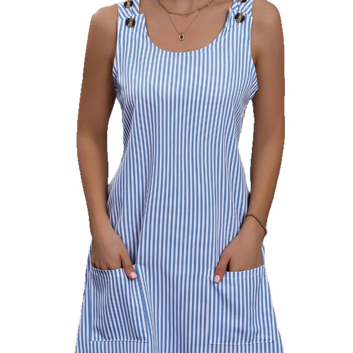 Casual round Neck Pocket Striped Shorts Skirt Independent Station New Style A- Line Mini Dress Comfortable Polyester Fabric