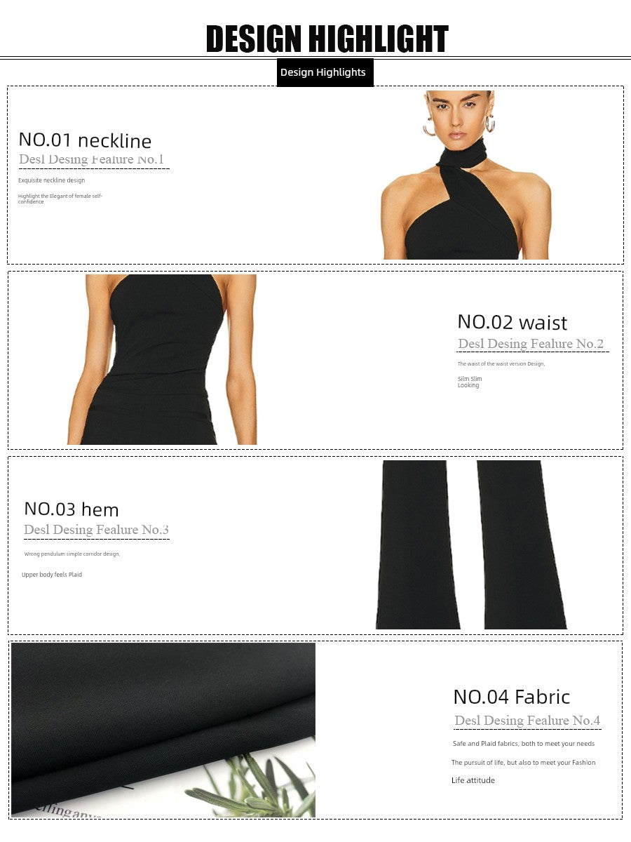 Thai Fashion Brand Female Summer Fancy Socialite Elegant Halter Backless Sexy Classy Unique Sling Vacation Jumpsuit