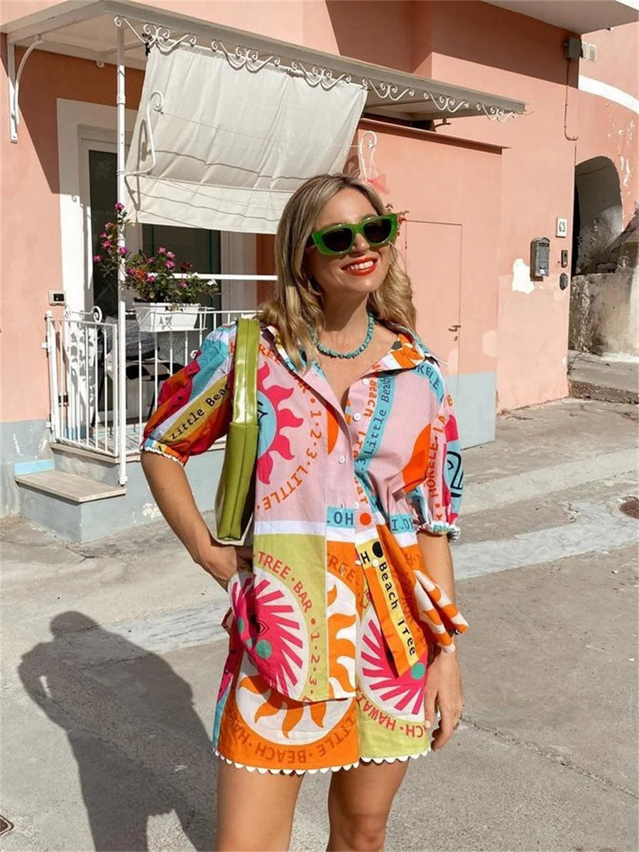 Conjunto Feminino Estampa Digital Blusa e Shorts - Frida