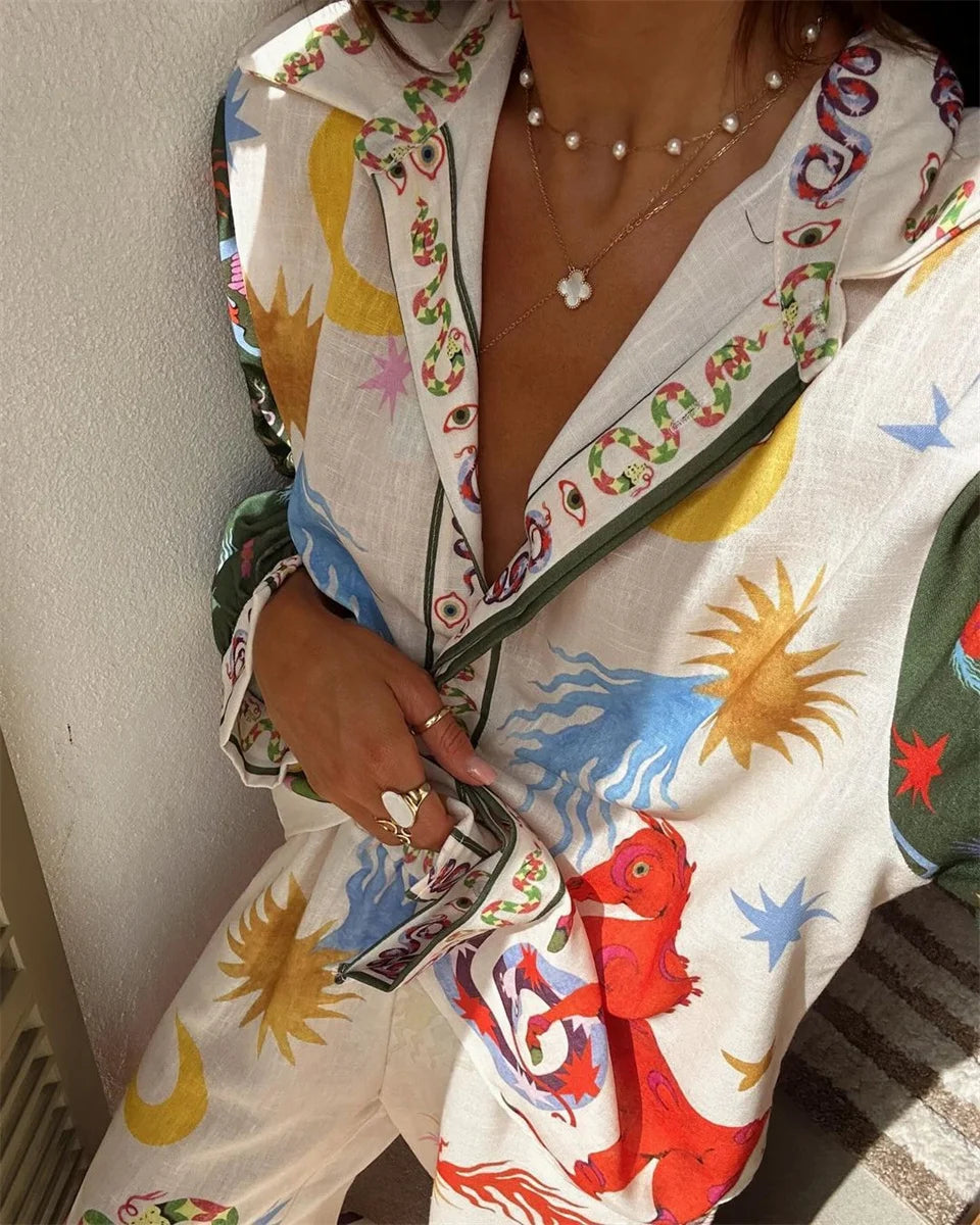 Conjunto Feminino de Camisa e Calça Estampa Digital - Sharon Stone