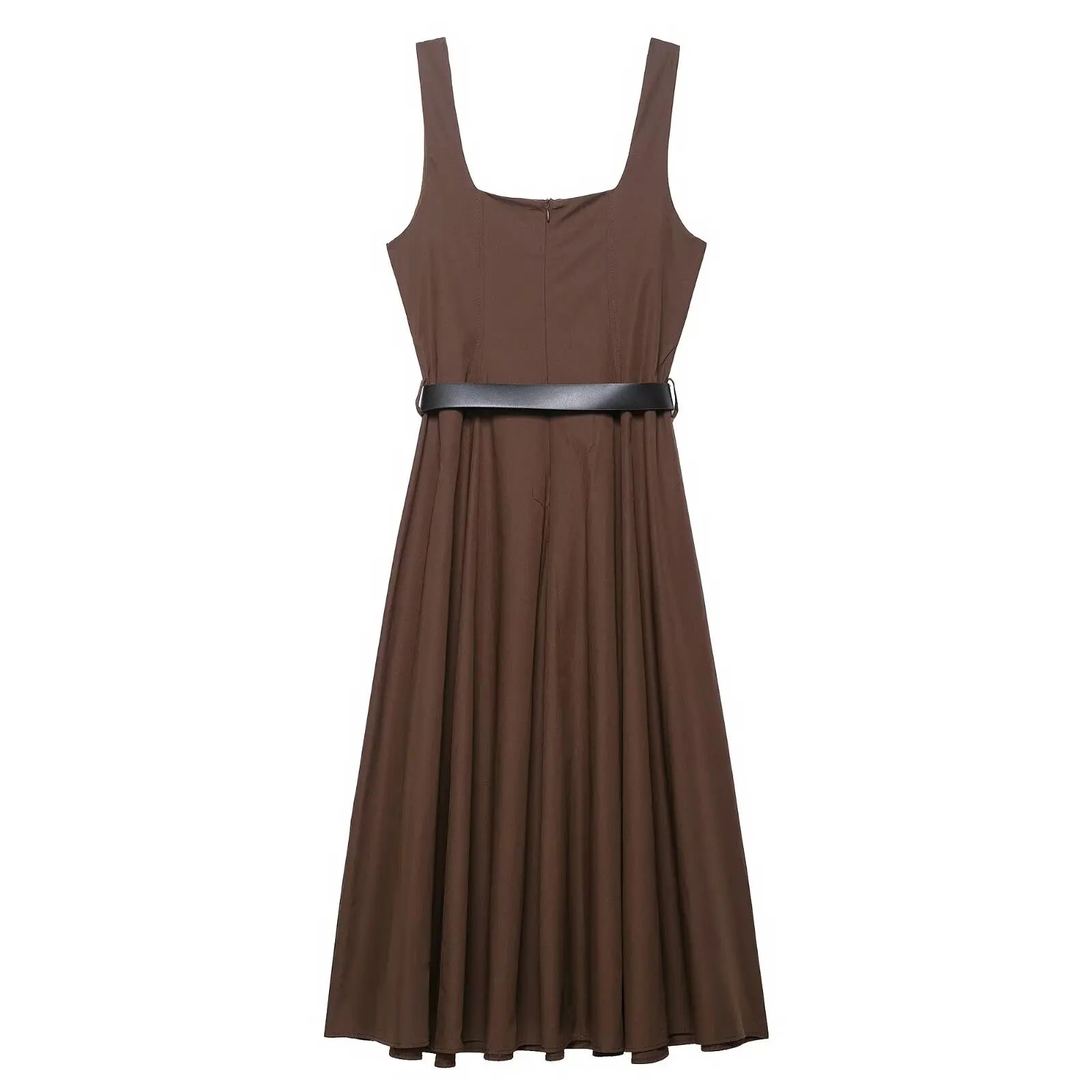 ZBZR Primavera Novo Vestido Midi F Estilo Saia Linha A Cintura Alta E Fibra de Poliéster Sem Mangas Vestido Col...