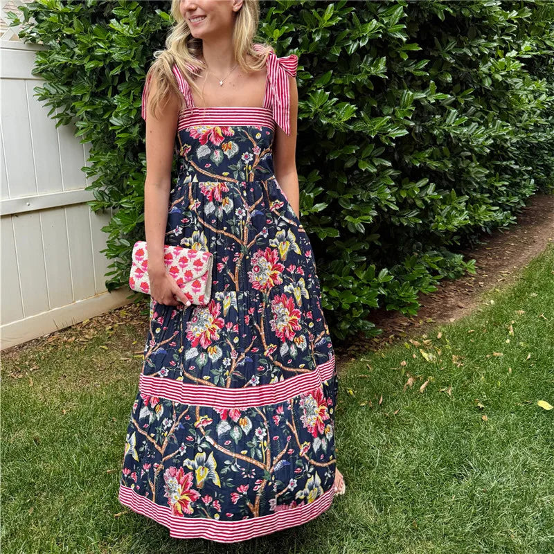 Vestido Longo Elegante com Mix de Estampas Digitais Estilo Vintage Caimento Solto e Convortável Verão 2026 - Aline