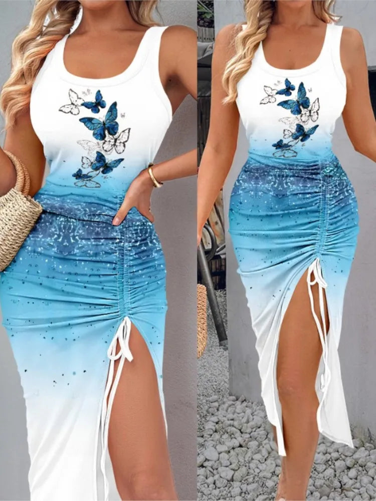 Vestido Longo Feminino com Estampa Floral Digital e Fenda - Ana Paula