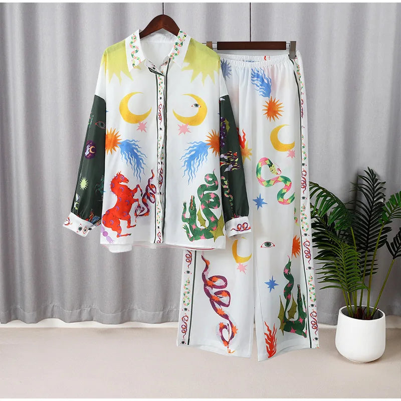 Conjunto Feminino de Camisa e Calça Estampa Digital - Sharon Stone