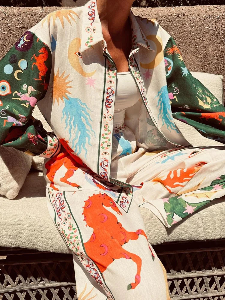 Conjunto Feminino de Camisa e Calça Estampa Digital - Sharon Stone