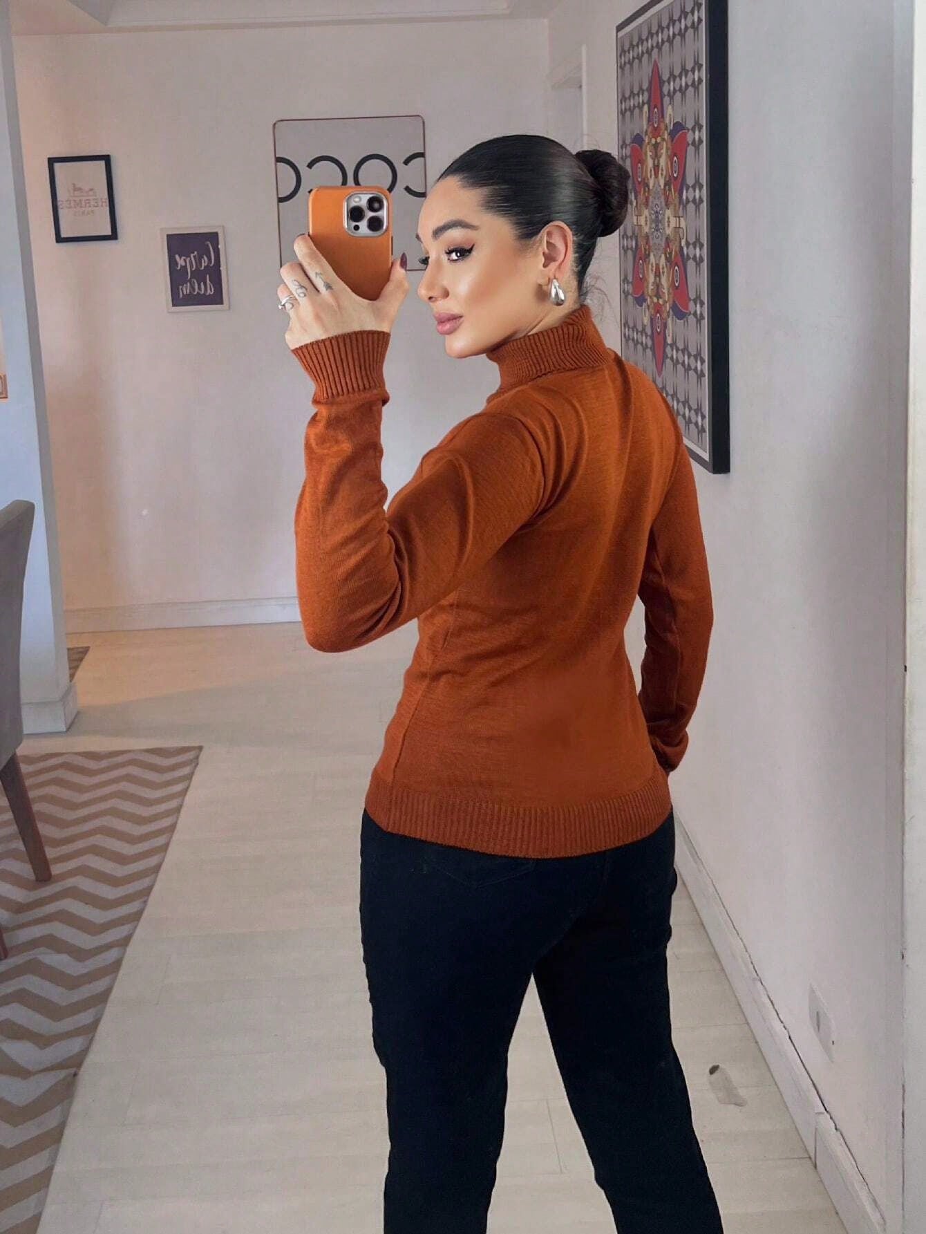 Blusa Tricot Linho Gola Alta La Basica Eastino Lindo Moda