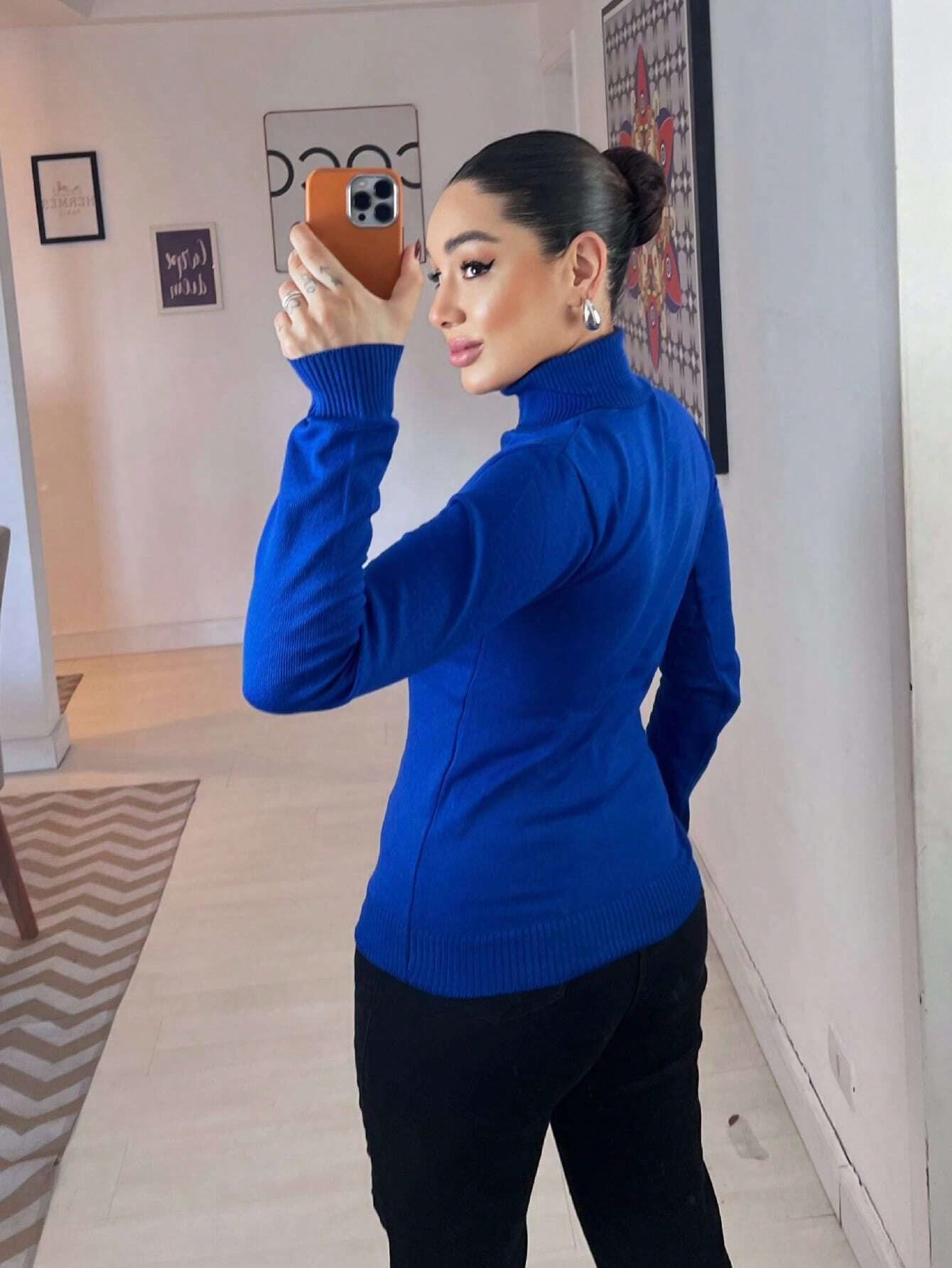 Blusa Tricot Linho Gola Alta La Basica Eastino Lindo Moda