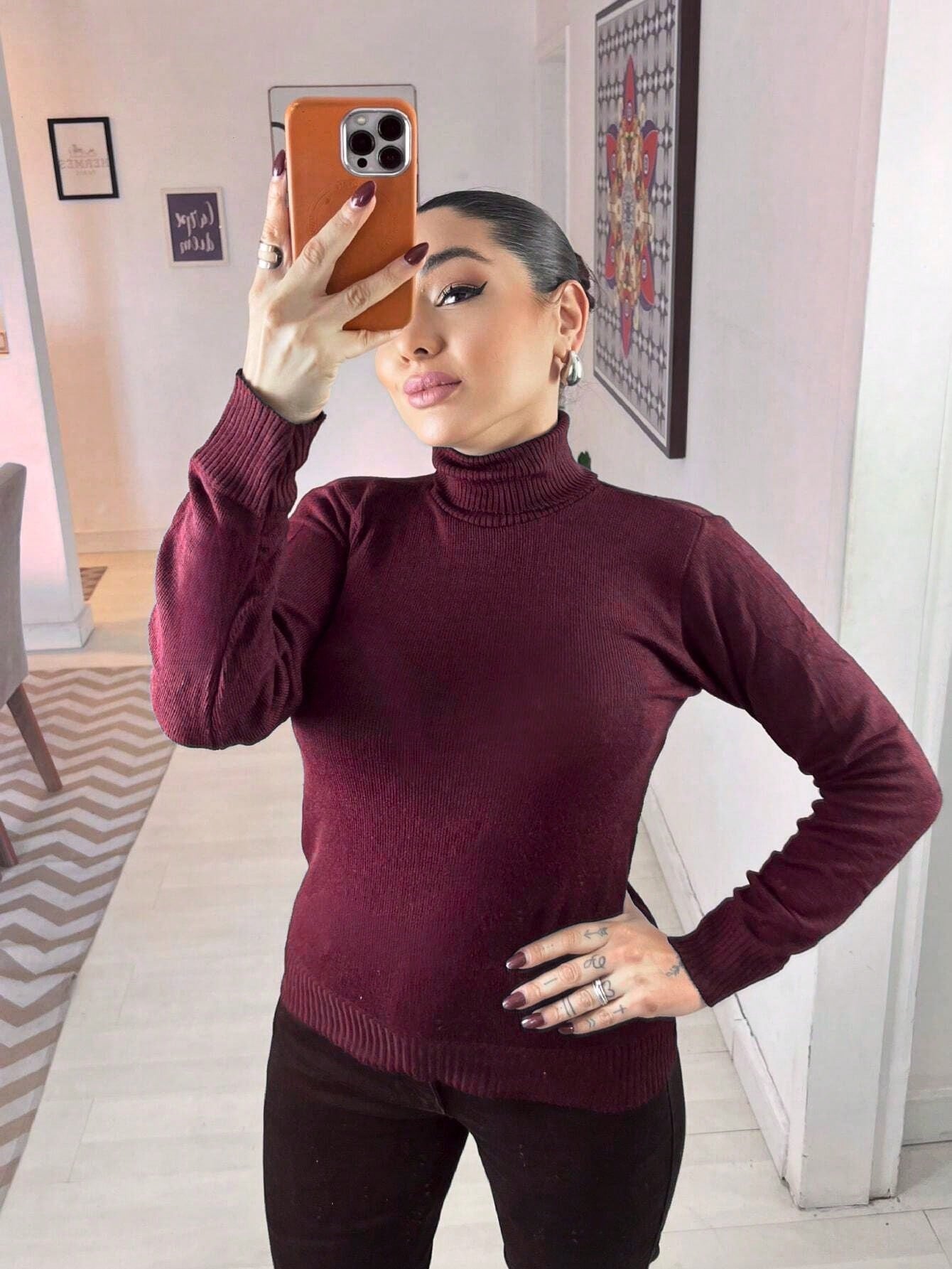 Blusa Tricot Linho Gola Alta La Basica Eastino Lindo Moda