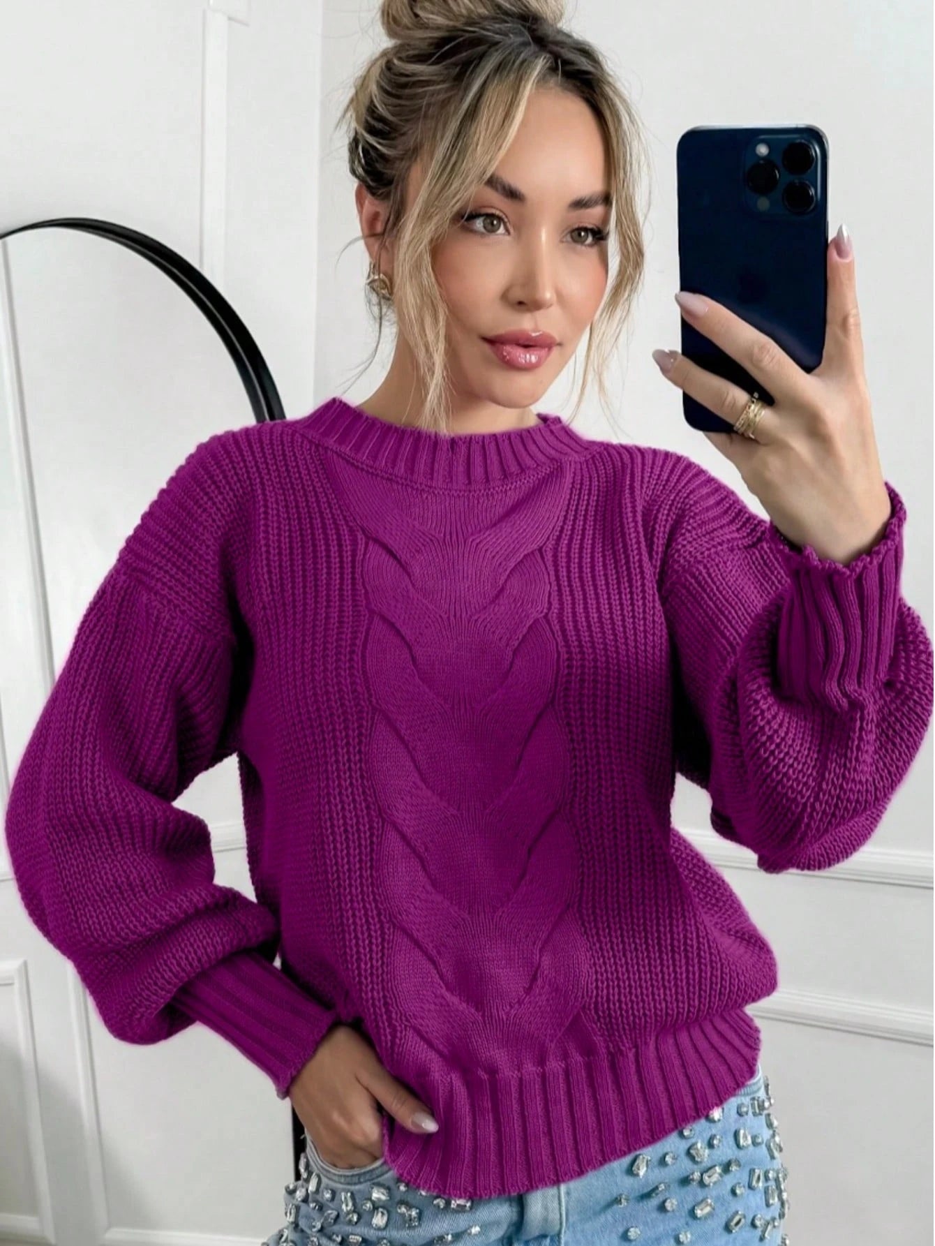 Vendedor Indicado
Blusa De Frio Suéter Trico Feminino Manga Bufante Longa Trança No Meio