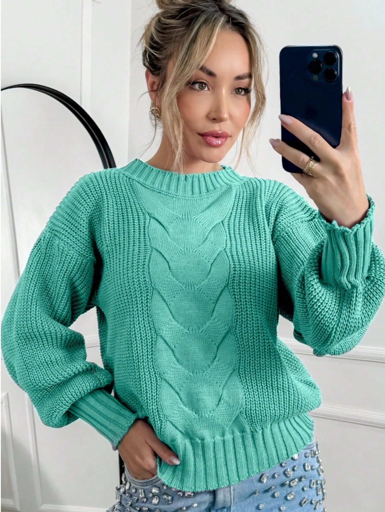Vendedor Indicado
Blusa De Frio Suéter Trico Feminino Manga Bufante Longa Trança No Meio