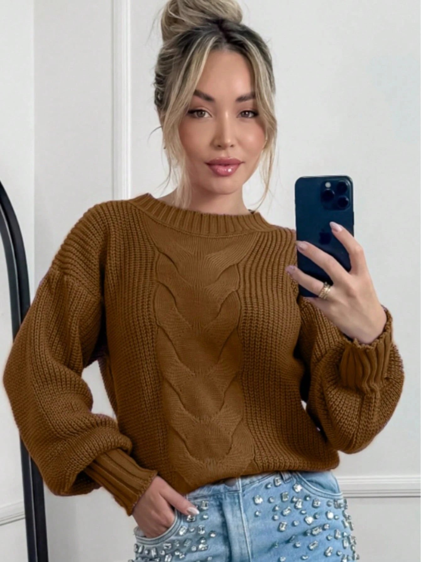 Vendedor Indicado
Blusa De Frio Suéter Trico Feminino Manga Bufante Longa Trança No Meio